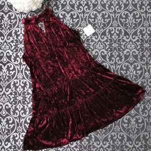 SALE! Red Wine Velvet Choker Shift Midi Dress